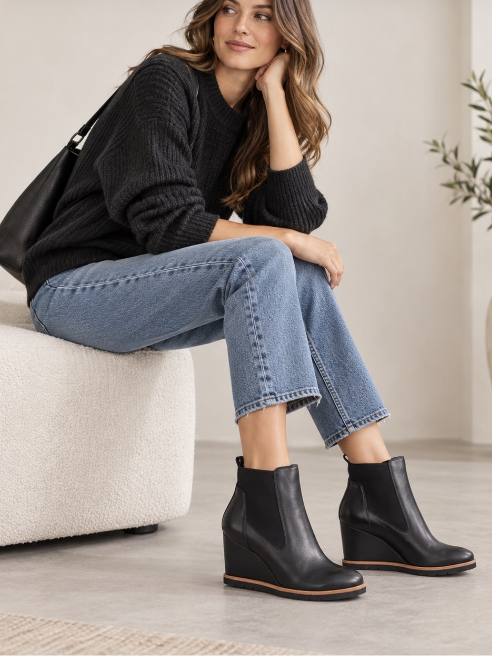 Sofft Black Leather Wedge Chelsea Bootie